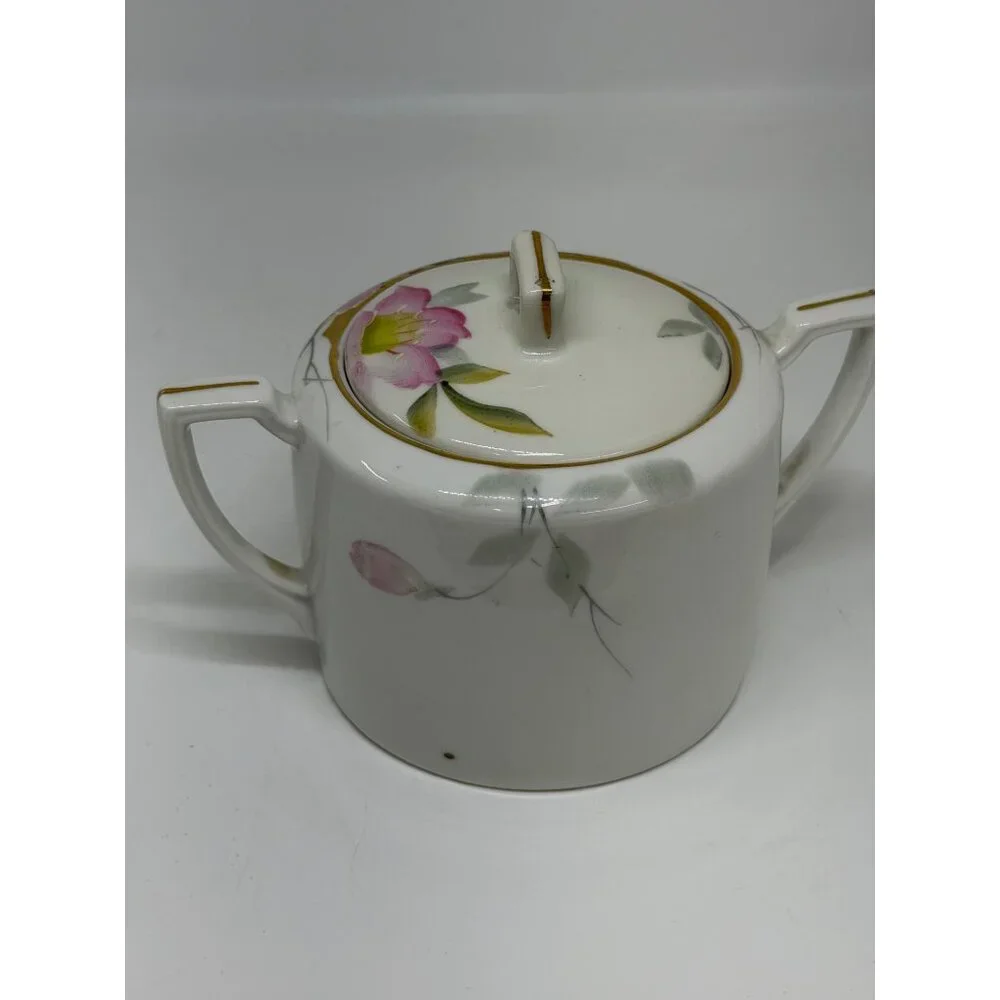 VTG Noritake‎ Azalea Nippon Sugar Hand-Painted Pink Floral Sugar Bowl w Lid 4.5